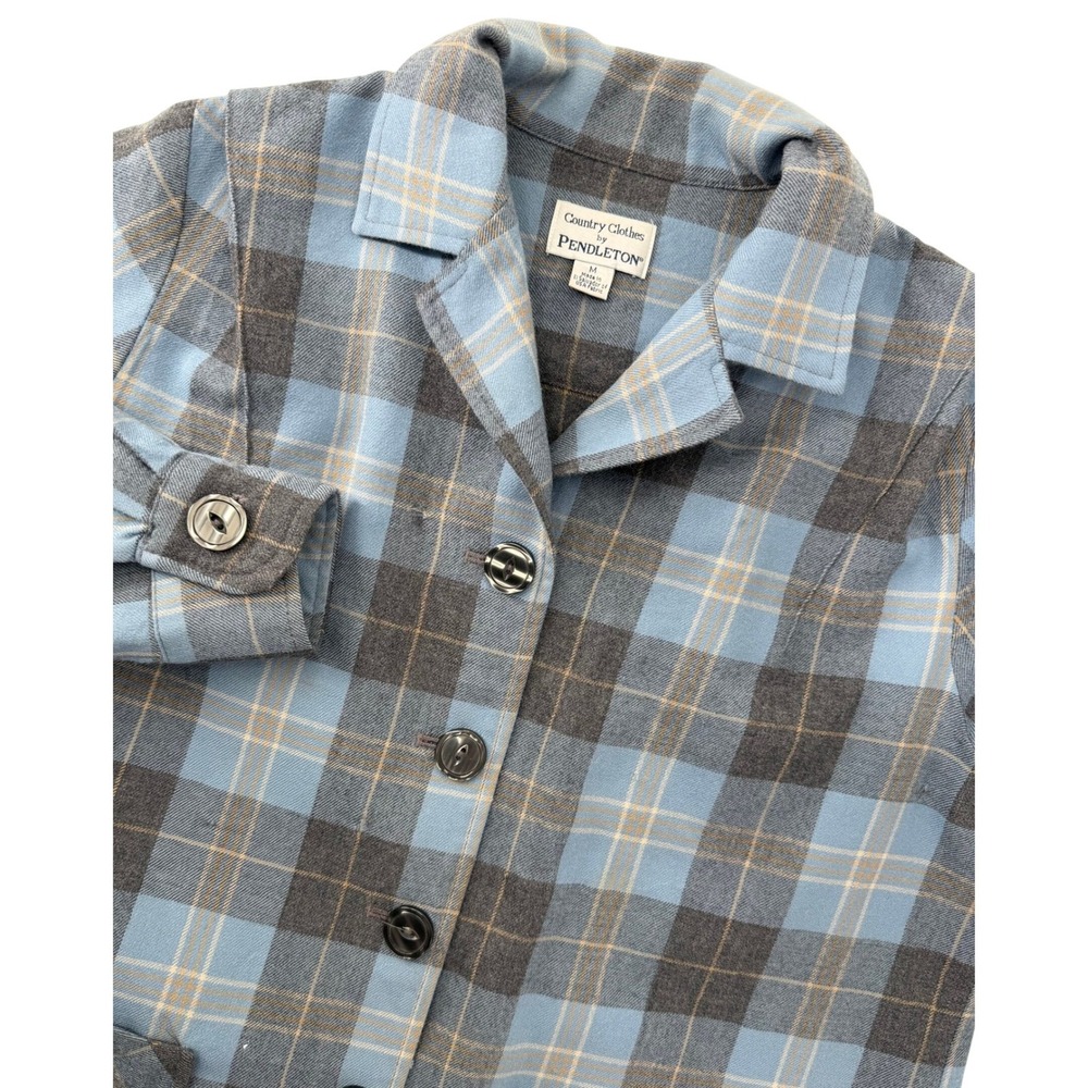 Pendleton Country Clothes Blue Plaid Virgin Wool Button Front Jacket Womens M